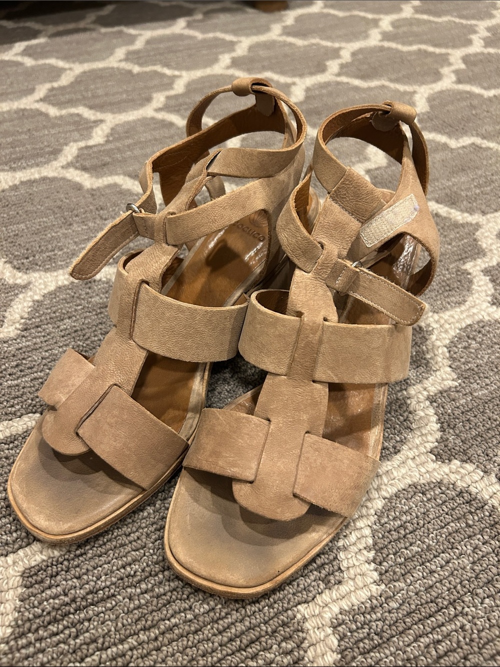 COCLICO Tan Suede Strappy Block Heel Sandals